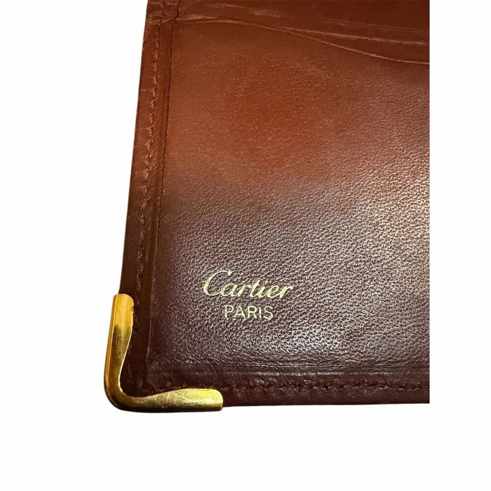 Cartier Must de Cartier Vintage Bordeaux Red Long Bifold Wallet Gold Corner
